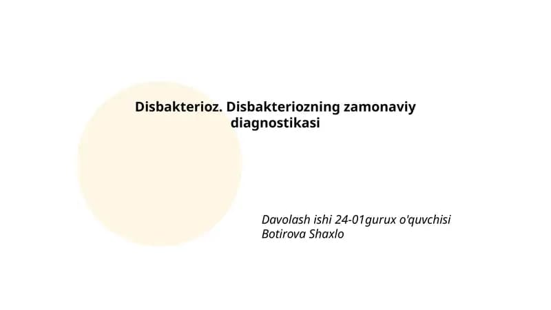 Disbakteriozning zamonaviy diagnostikasi