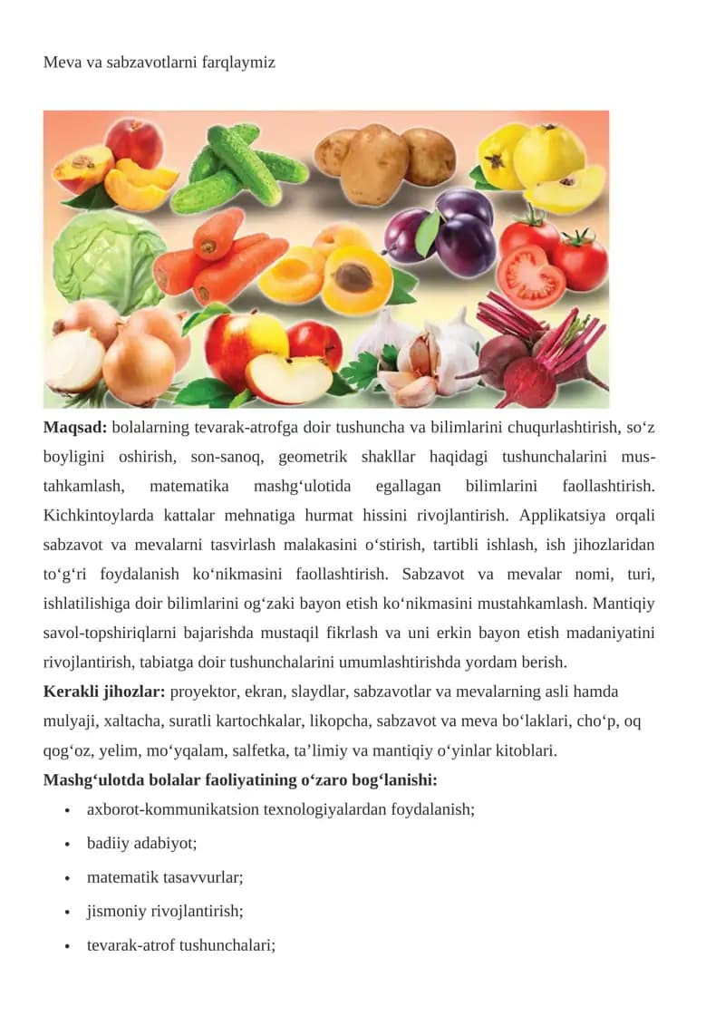 Meva va sabzavotlarni farqlaymiz