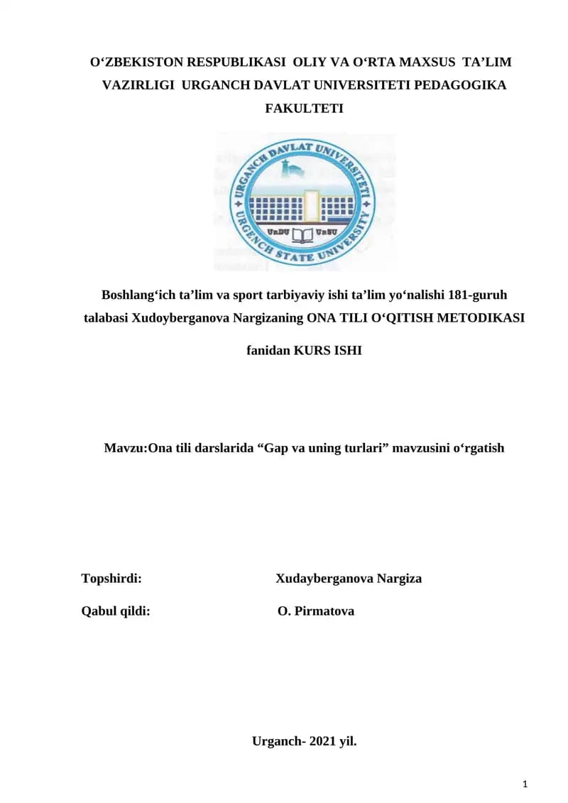 Ona Tili O'qitish Metodikasi