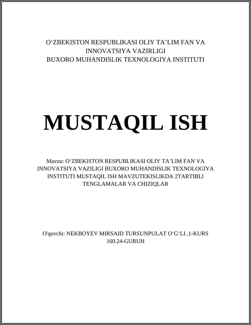 Ikkinchi tartibli tenglamalar tahlili
