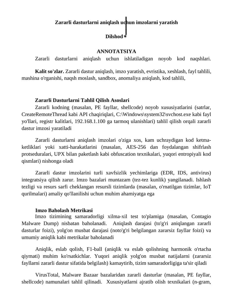 Zararli Dasturlarni Tahlil Qilish Asoslari