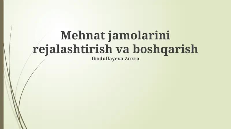 Mehnat jamolarini rejalashtirish va boshqarish