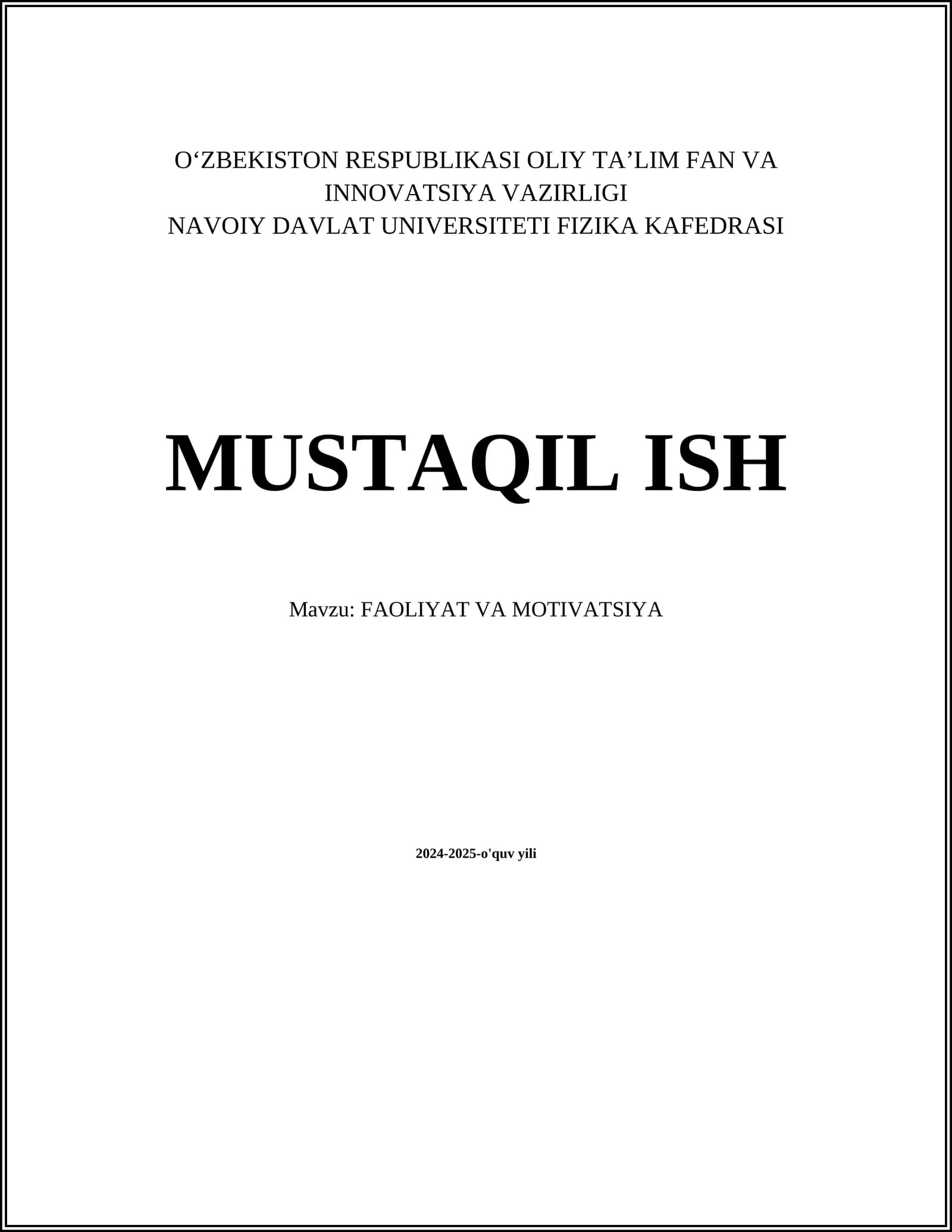 FAOLIYAT VA MOTIVATSIYA