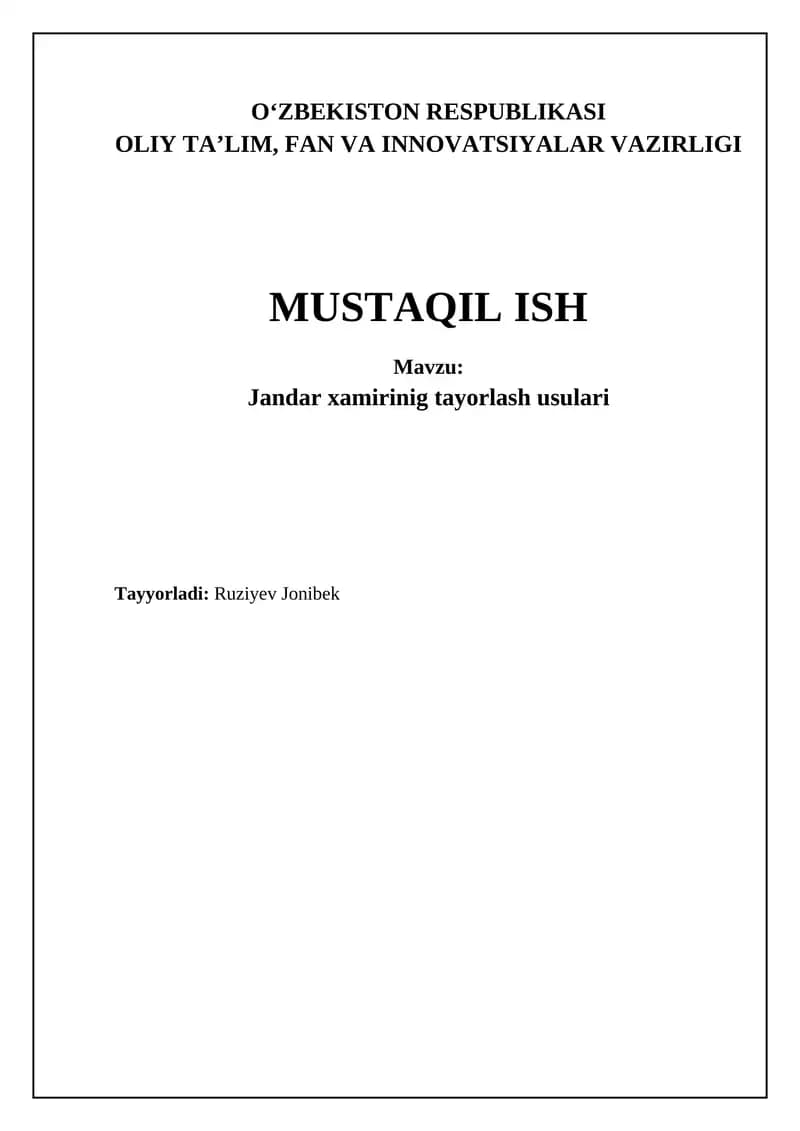 Jandar xamirinig tayorlash usulari