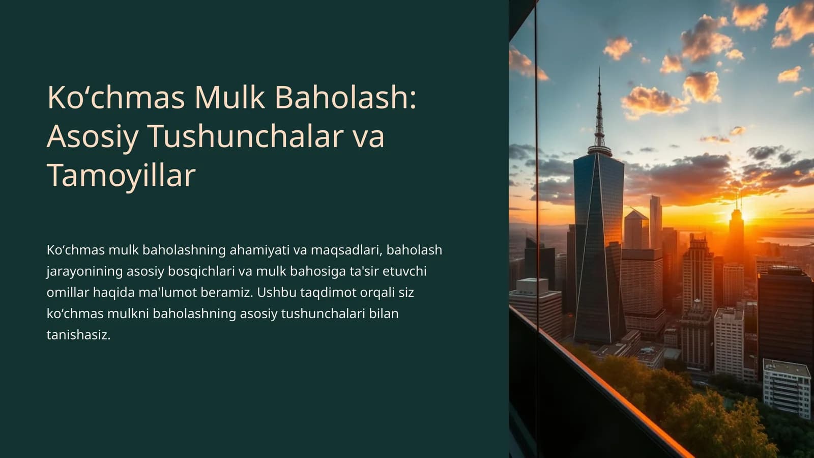 Koʻchmas Mulk Baholash: Asosiy Tushunchalar va Tamoyillar