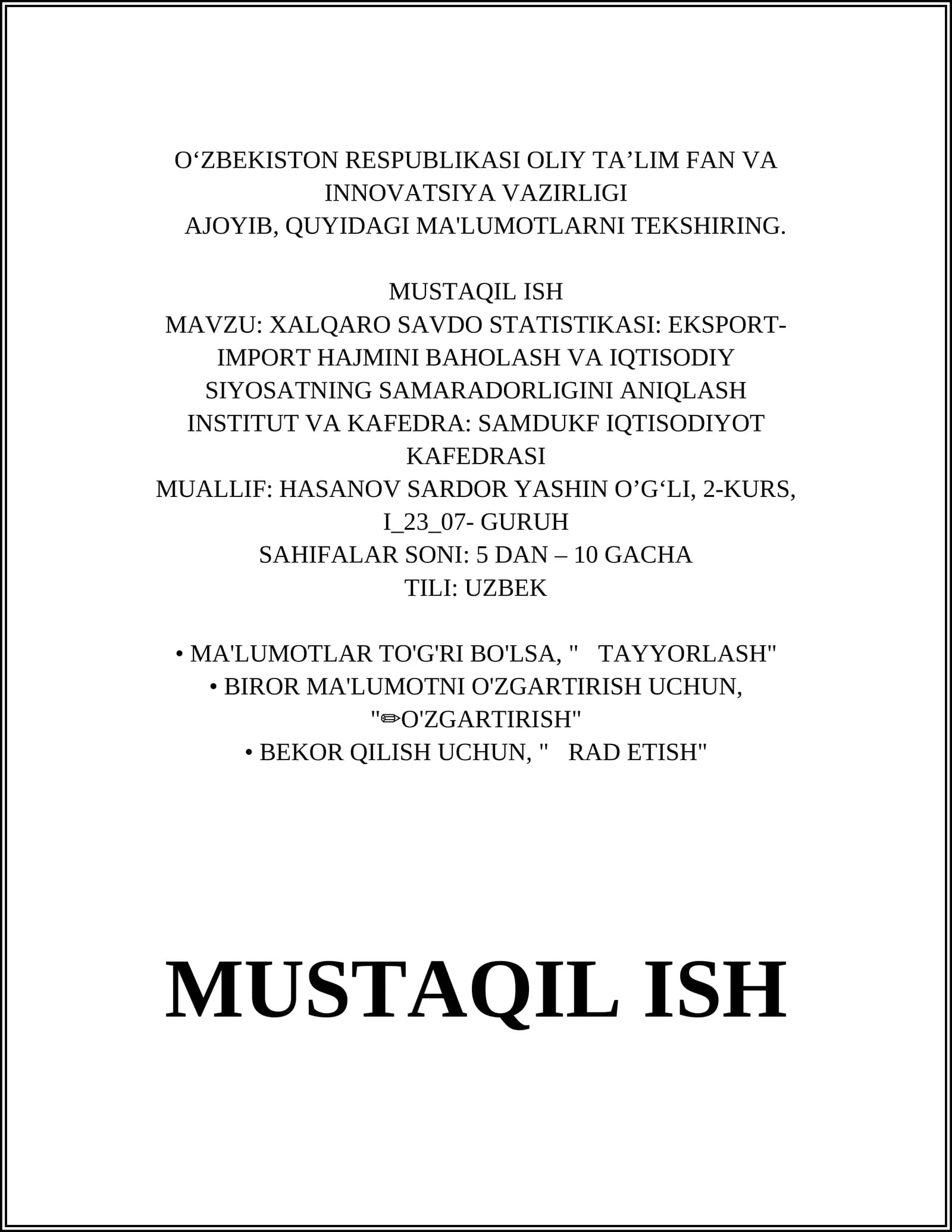 IQTISODIY SIYOSATINING SAMARADORLIGINI OSHIRISH
