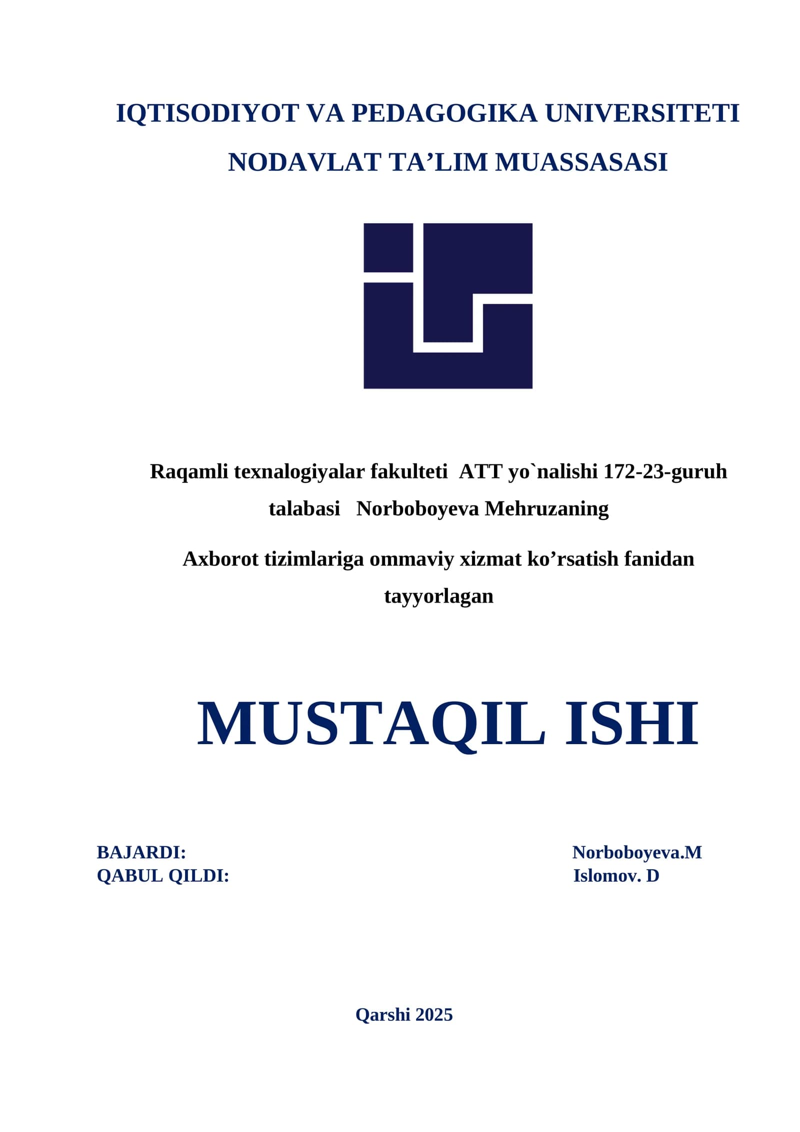 Oddiy navbat tizimi (M/M/1)
