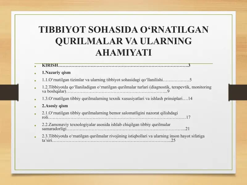 TIBBIYOT SOHASIDA O‘RNATILGAN QURILMALAR VA ULARNING AHAMIYATI