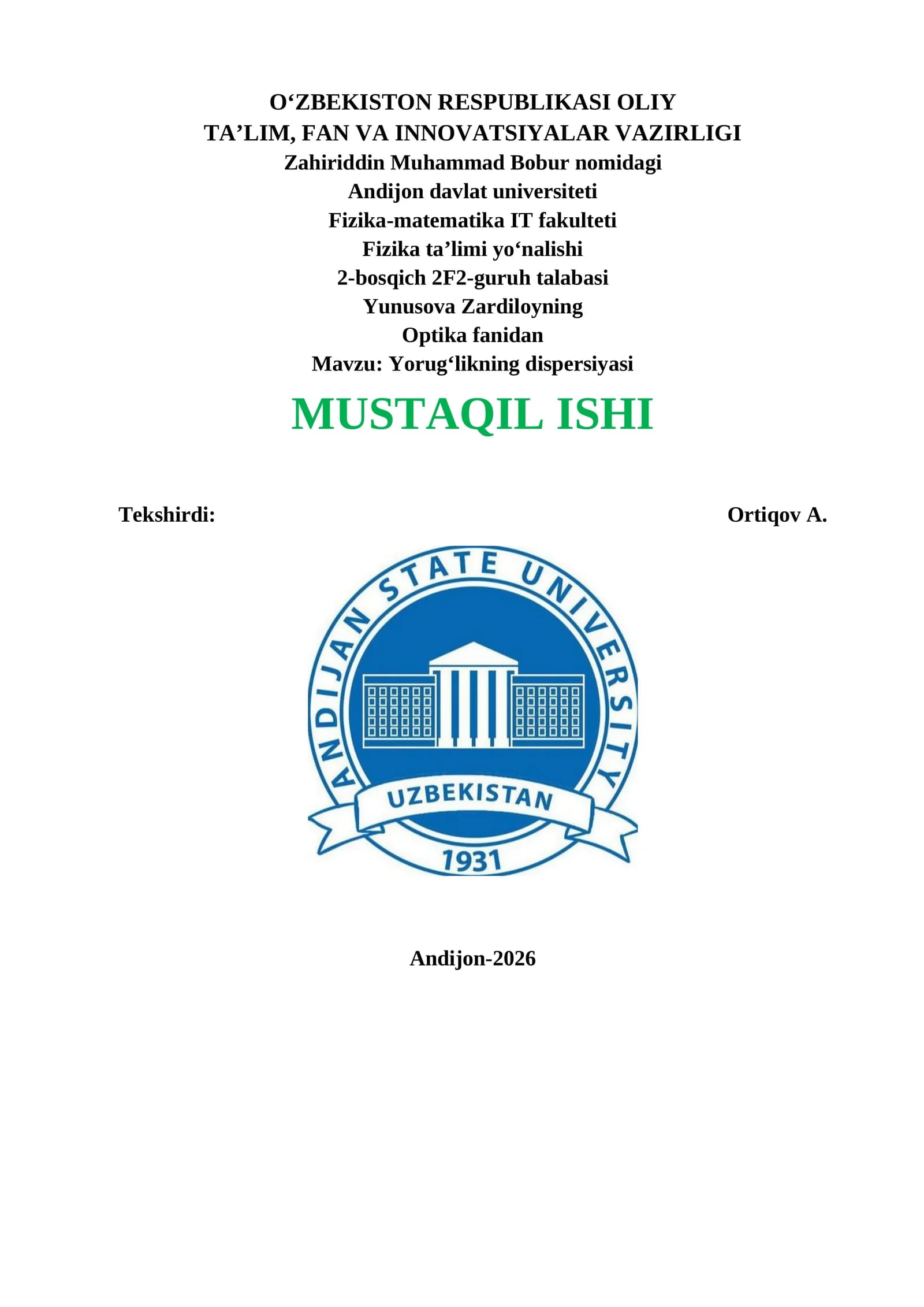 Yorug‘likning dispersiyasi