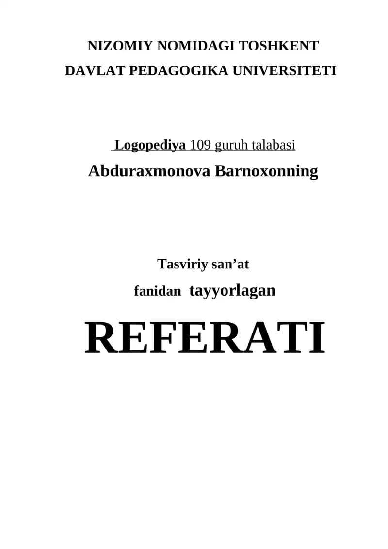 REFERATI TASVIRIY SAN'AT TURLARI VA JANRLARI