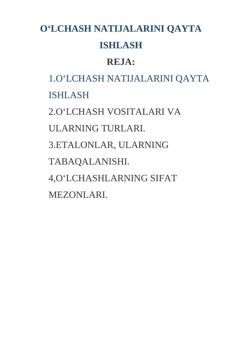 O‘LCHASH NATIJALARINI QAYTA ISHLASH