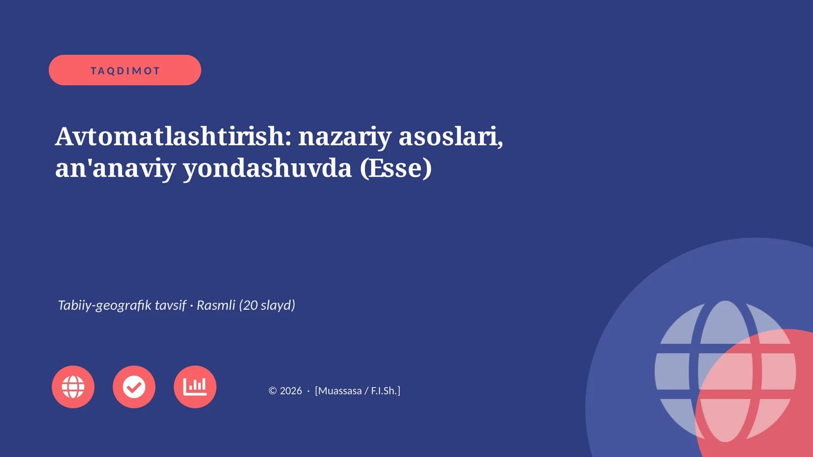 Avtomatlashtirish: nazariy asoslari, an'anaviy yondashuvda (Esse)