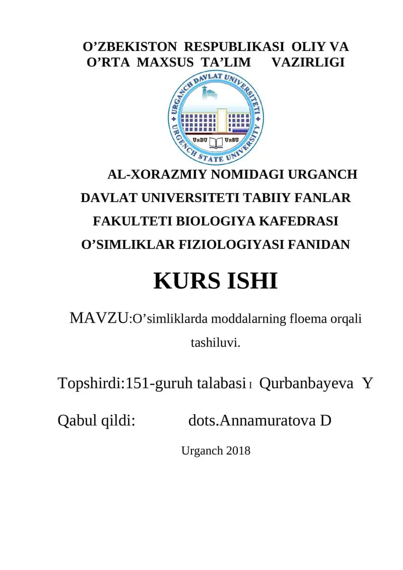 O’simliklarda moddalarning floema orqali tashiluvi