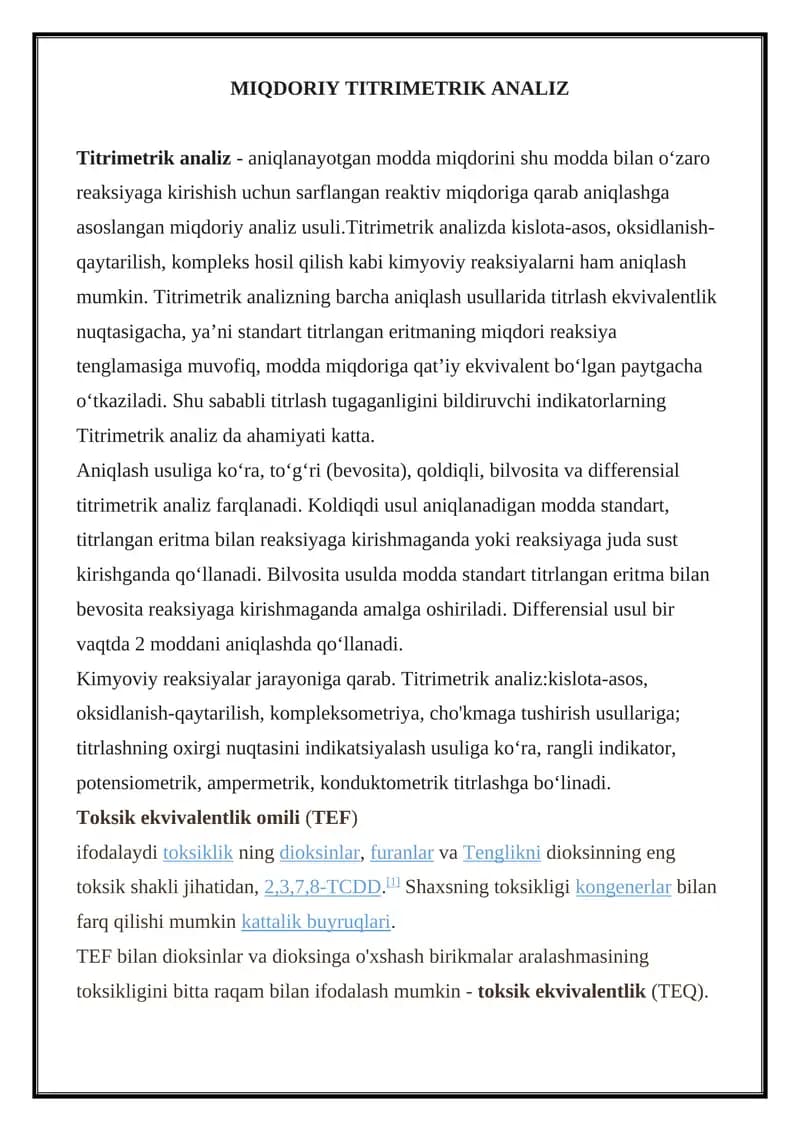 MIQDORIY TITRIMETRIK ANALIZ