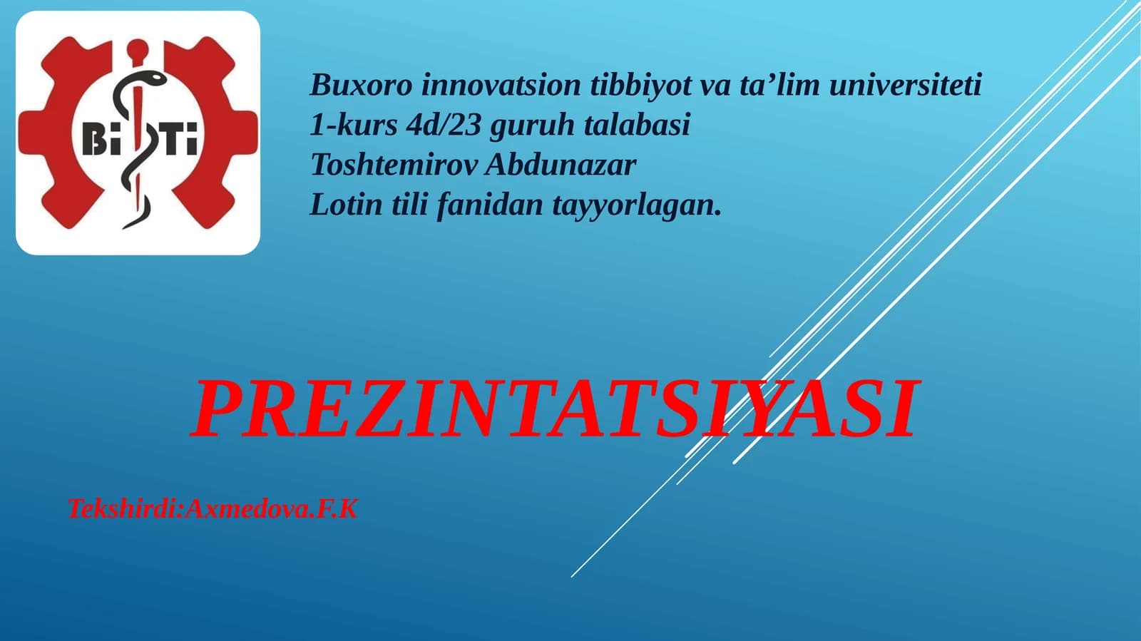 Lotin tili fanidan tayyorlagan