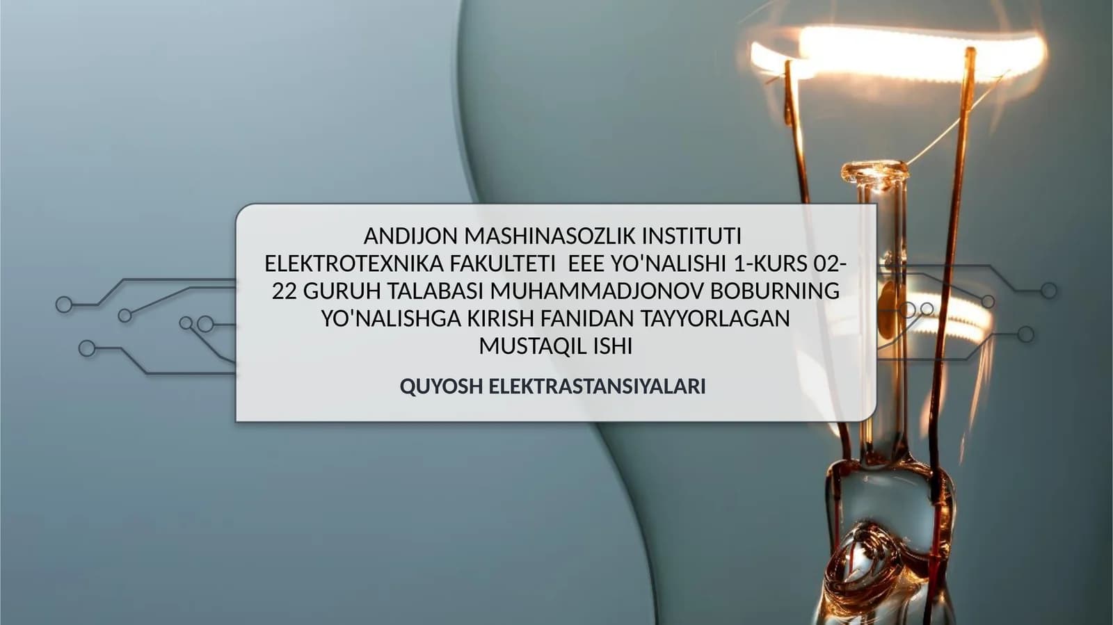 Yo'nalishga kirish fanidan tayyorlagan MUSTAQIL ISHI