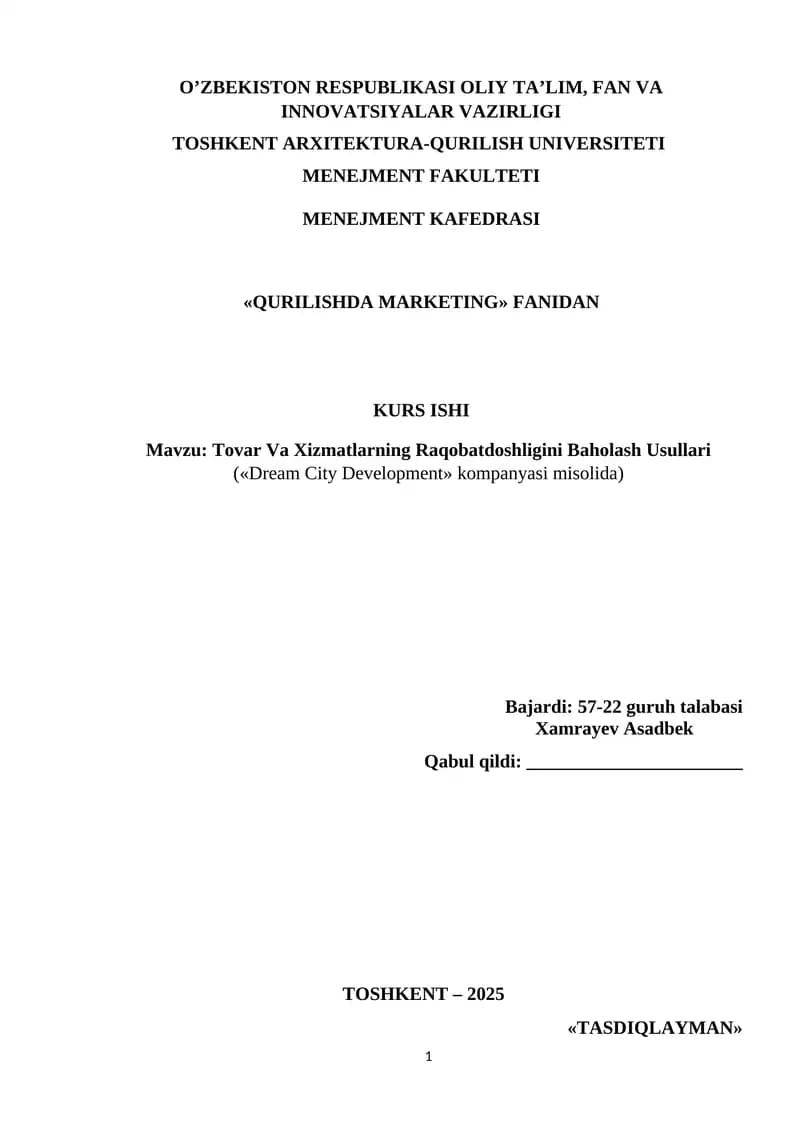 QURILISHDA MARKETING KURSI