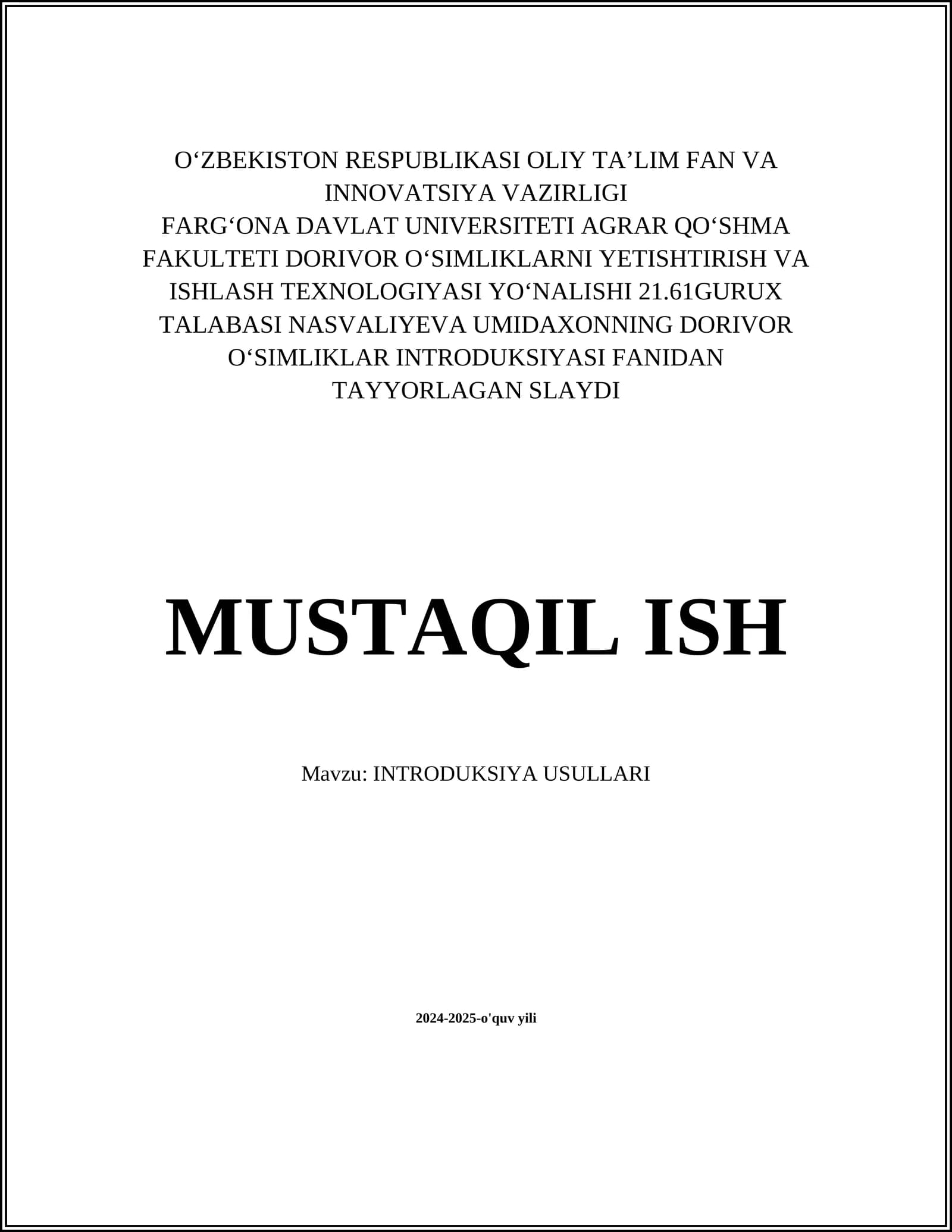 INTRODUKSIYA USULLARI