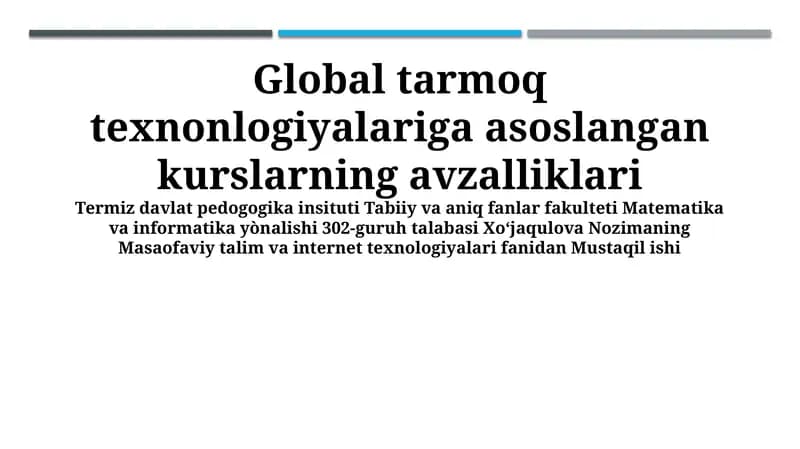 Tarmoq texnologiyalariga asoslangan kurslar