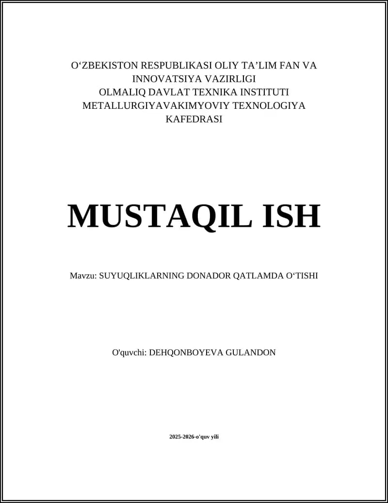 SUYUQLIKLARNING DONADOR QATLAMDA OʻTISHI