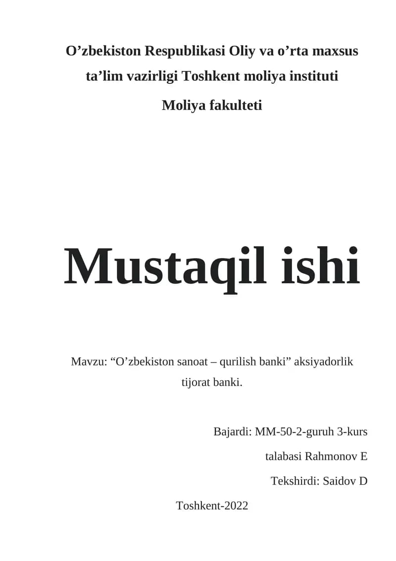 O’zbеkiston sanoat – qurilish banki