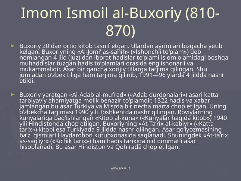 Imom Ismoil al-Buxoriy (810-870)