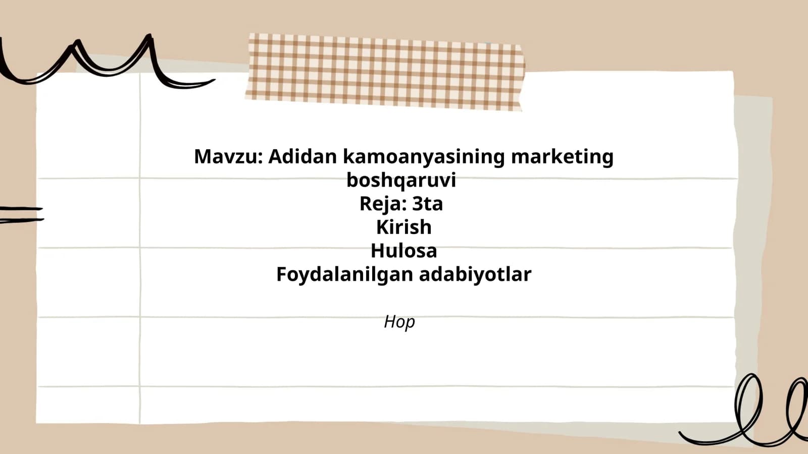 Adidan kamoanyasining marketing boshqaruvi