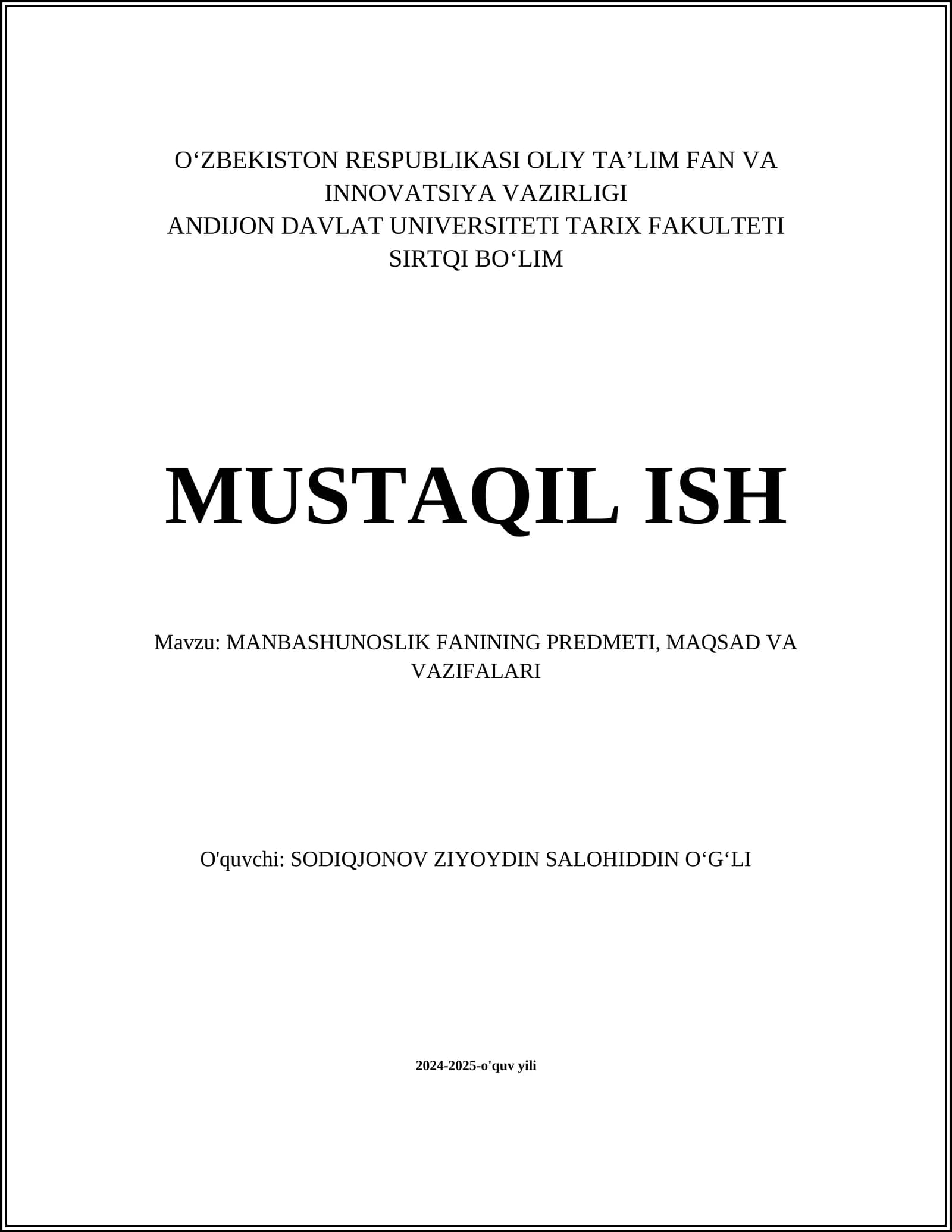 MANBASHUNOSLIK FANINING PREDMETI, MAQSAD VA VAZIFALARI