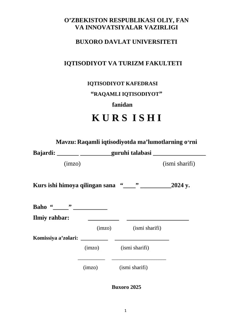 Raqamli iqtisodiyotda ma’lumotlarning o‘rni