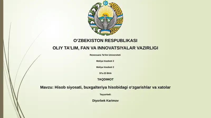 Hisob siyosati, buxgalteriya hisobidagi oʻzgarishlar va xatolar