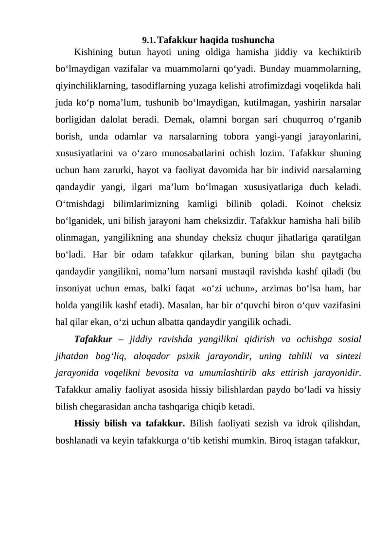 Tafakkur haqida tushuncha