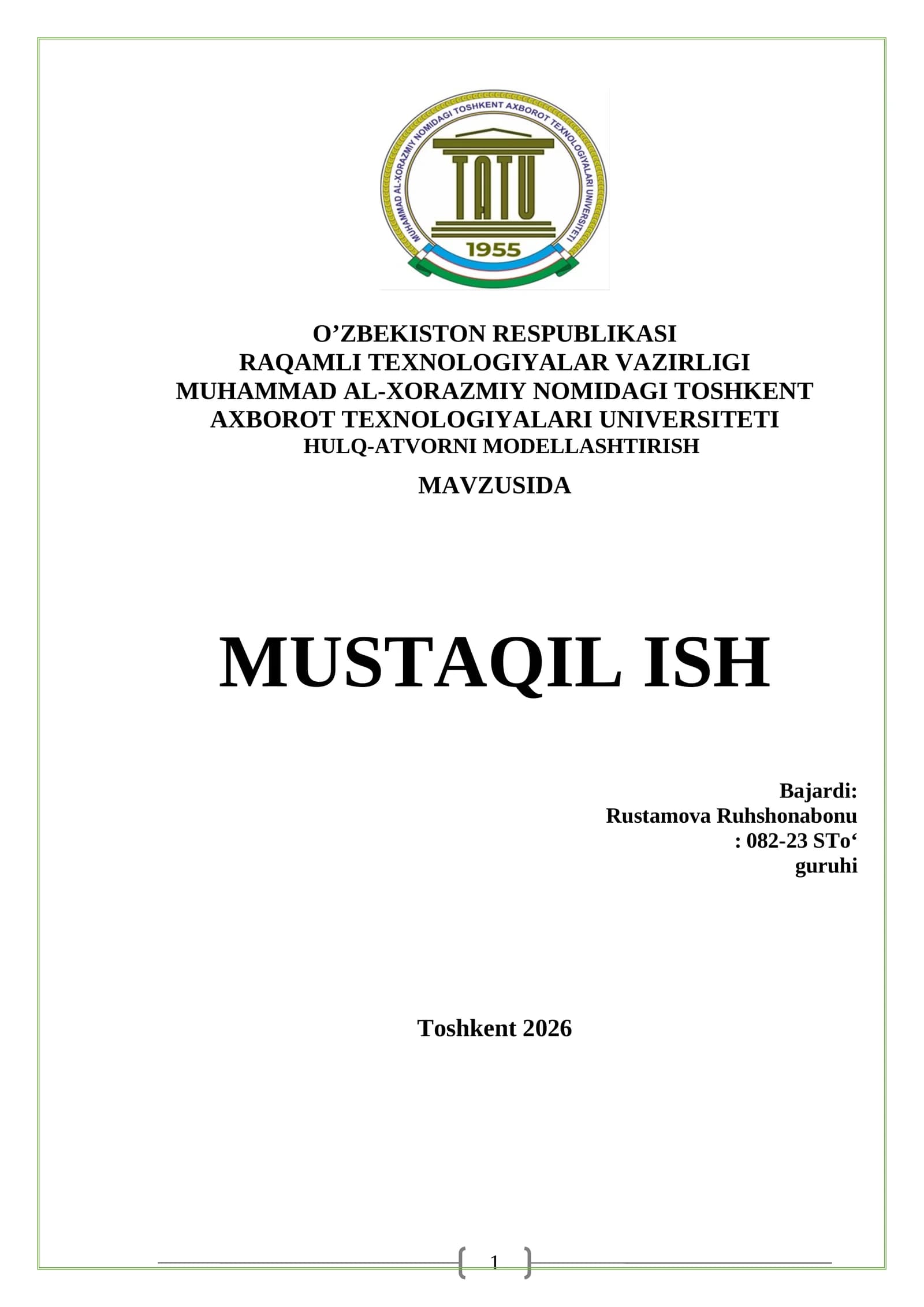 Hulq-atvorni modellashtirish