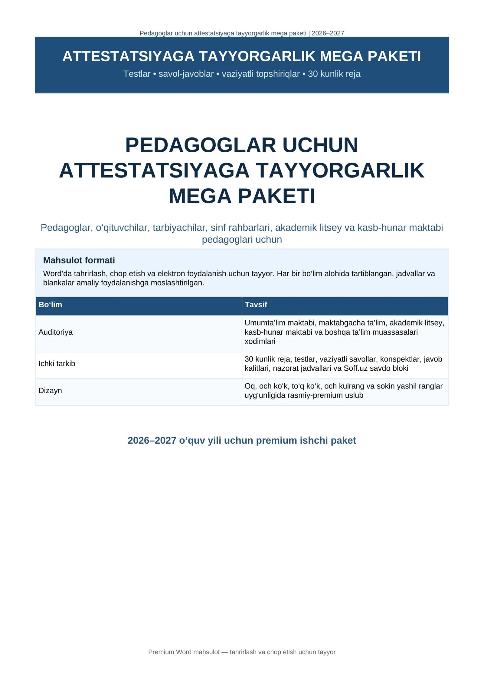 ATTESTATSIYAGA TAYYORGARLIK MEGA PAKETI