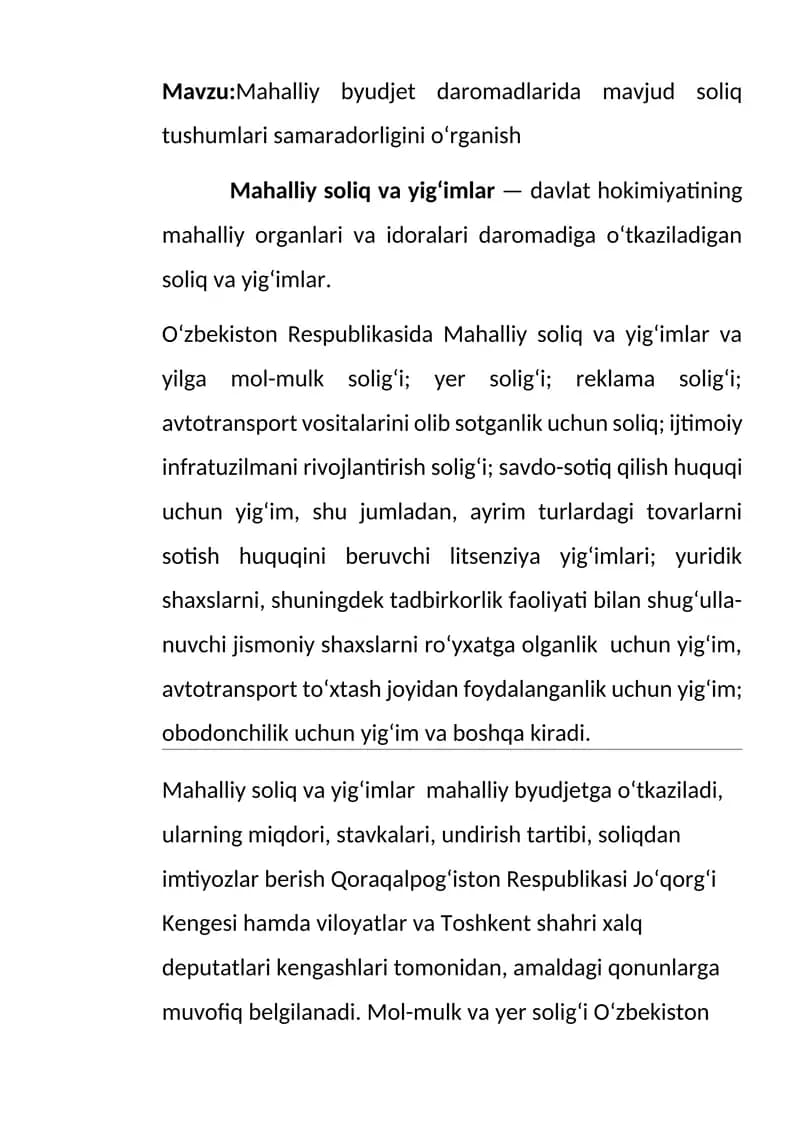 Mahalliy soliq va yigʻimlar
