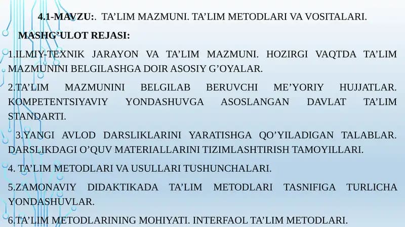 Ta'lim Metodlari va Vositalari