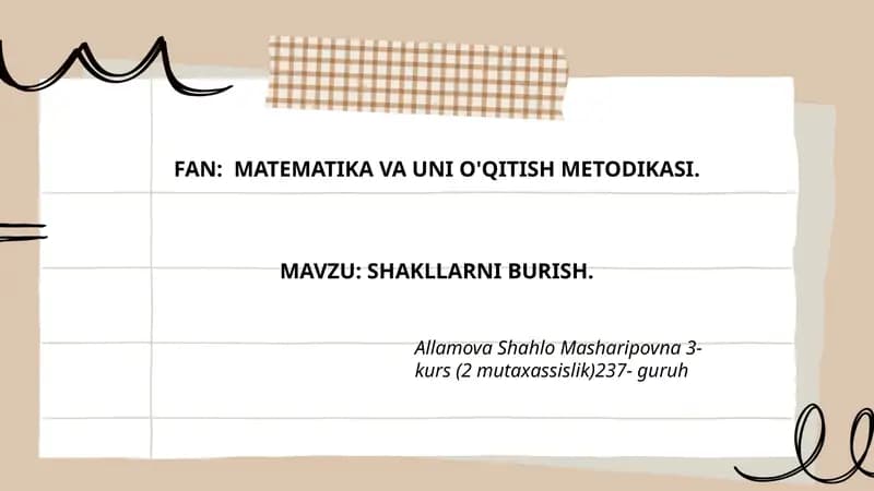 MATEMATIKA VA UNI O'QITISH METODIKASI