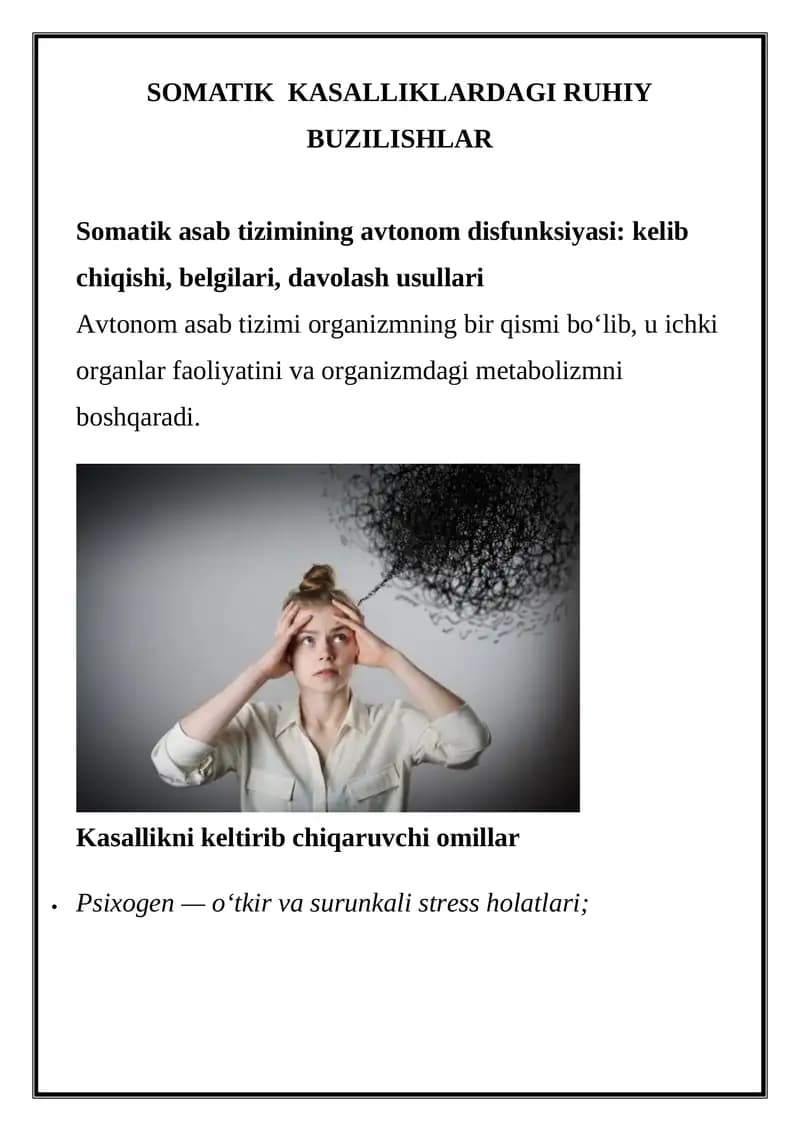 SOMATIK KASALLIKLARDAGI RUHIY BUZILISHLAR