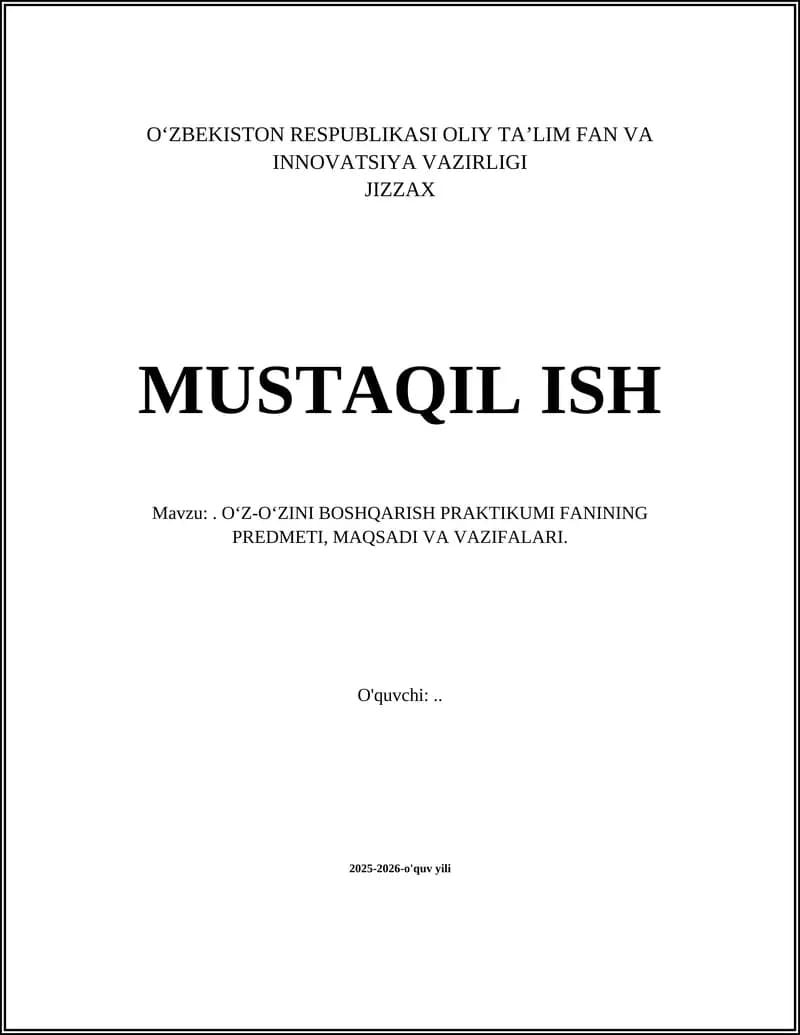 O‘Z-O‘ZINI BOSHQARISH PRAKTIKUMI