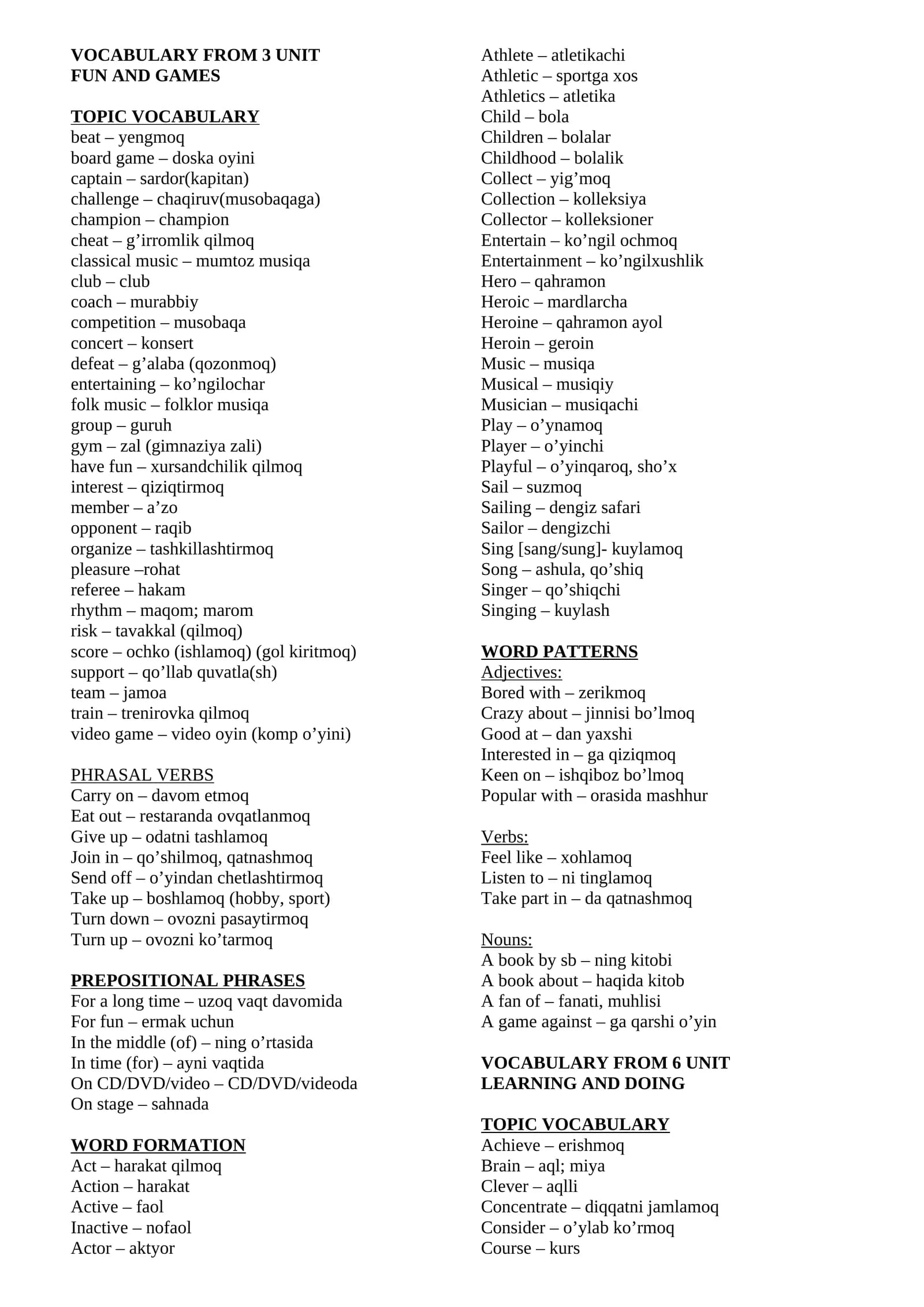 VOCABULARY FROM 3 UNIT