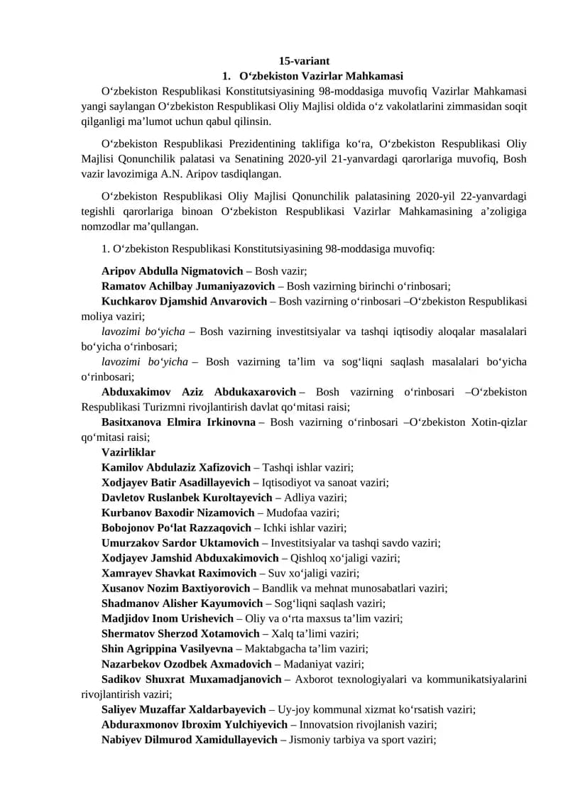 O‘zbekiston Vazirlar Mahkamasi