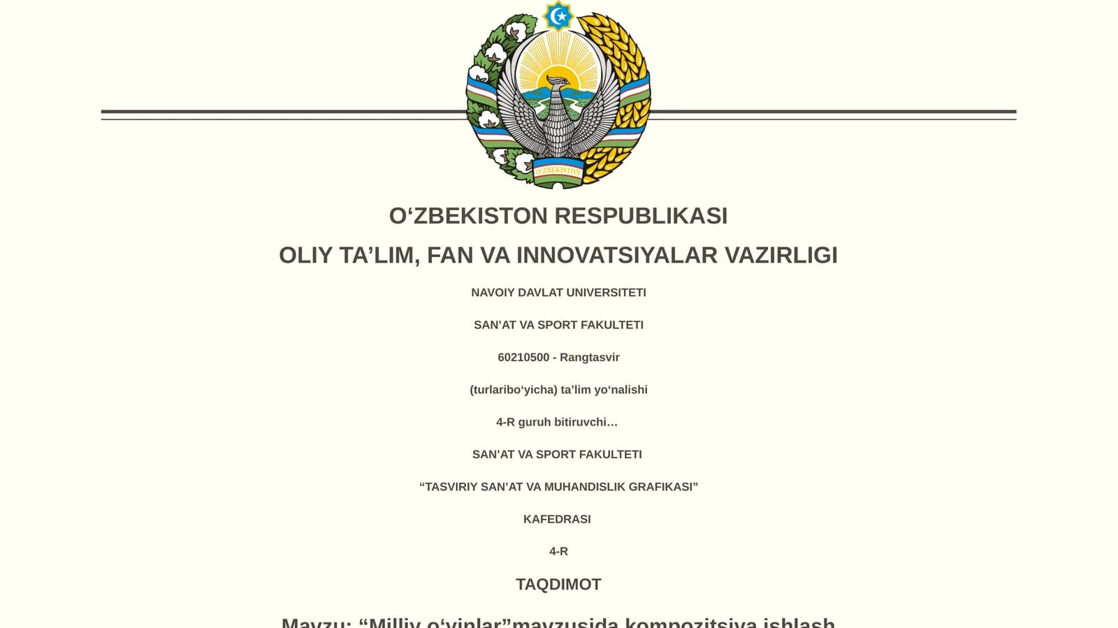 "Milliy oʻyinlar"mavzusida kompozitsiya ishlash