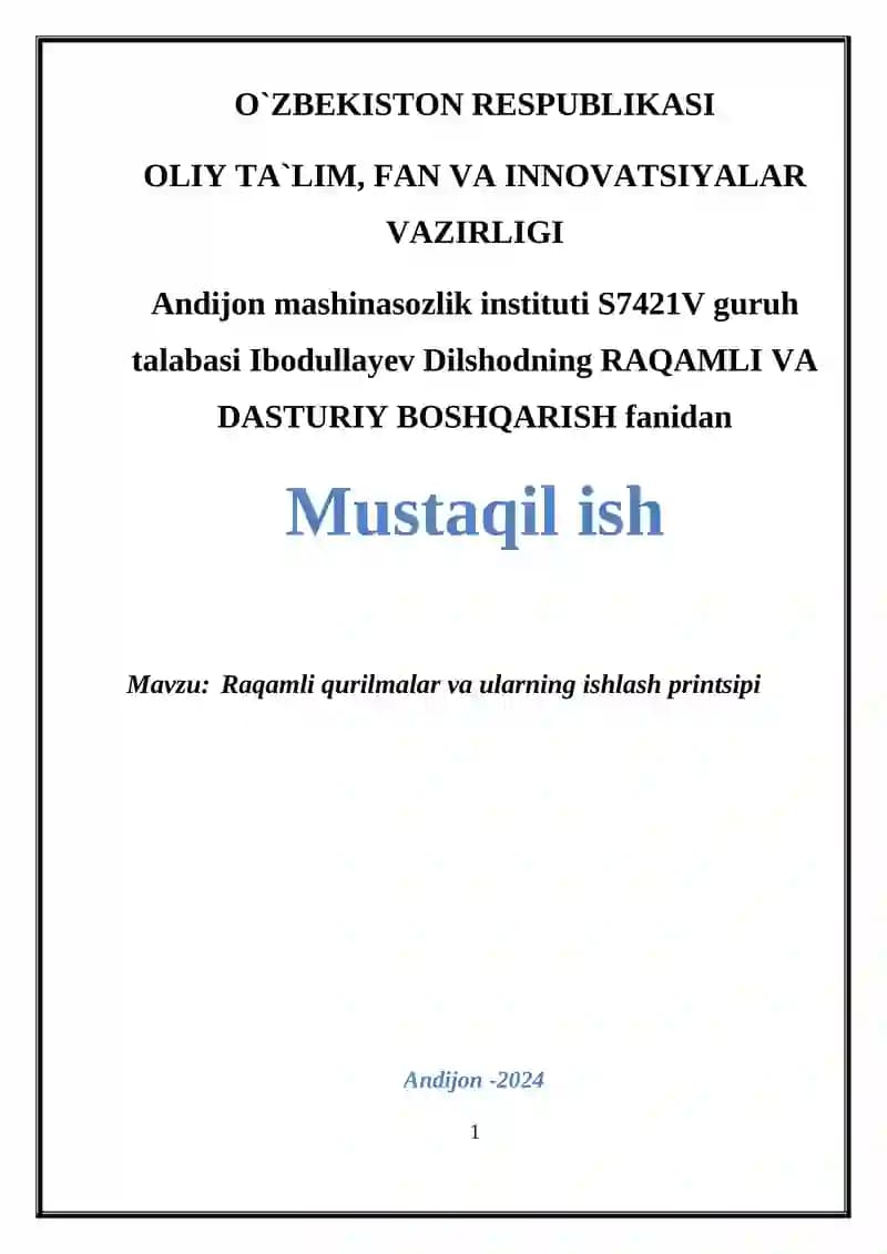 Raqamli qurilmalar va ularning ishlash printsipi