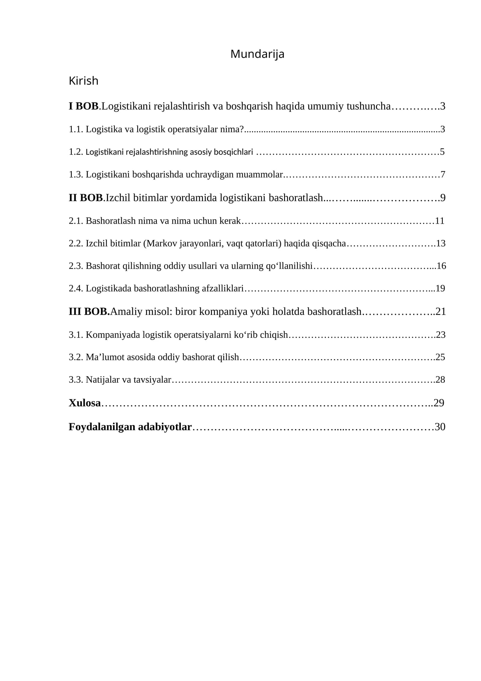 Logistikani rejalashtirish va boshqarish