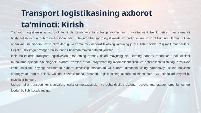 Transport logistikasining axborot ta'minoti