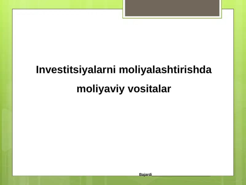 Investitsiyalarni moliyalashtirish