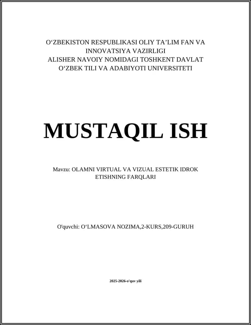 OLAMNI VIRTUAL VA VIZUAL ESTETIK IDROK ETISHNING FARQLARI