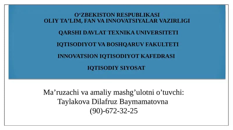 IQTISODIY SIYOSAT