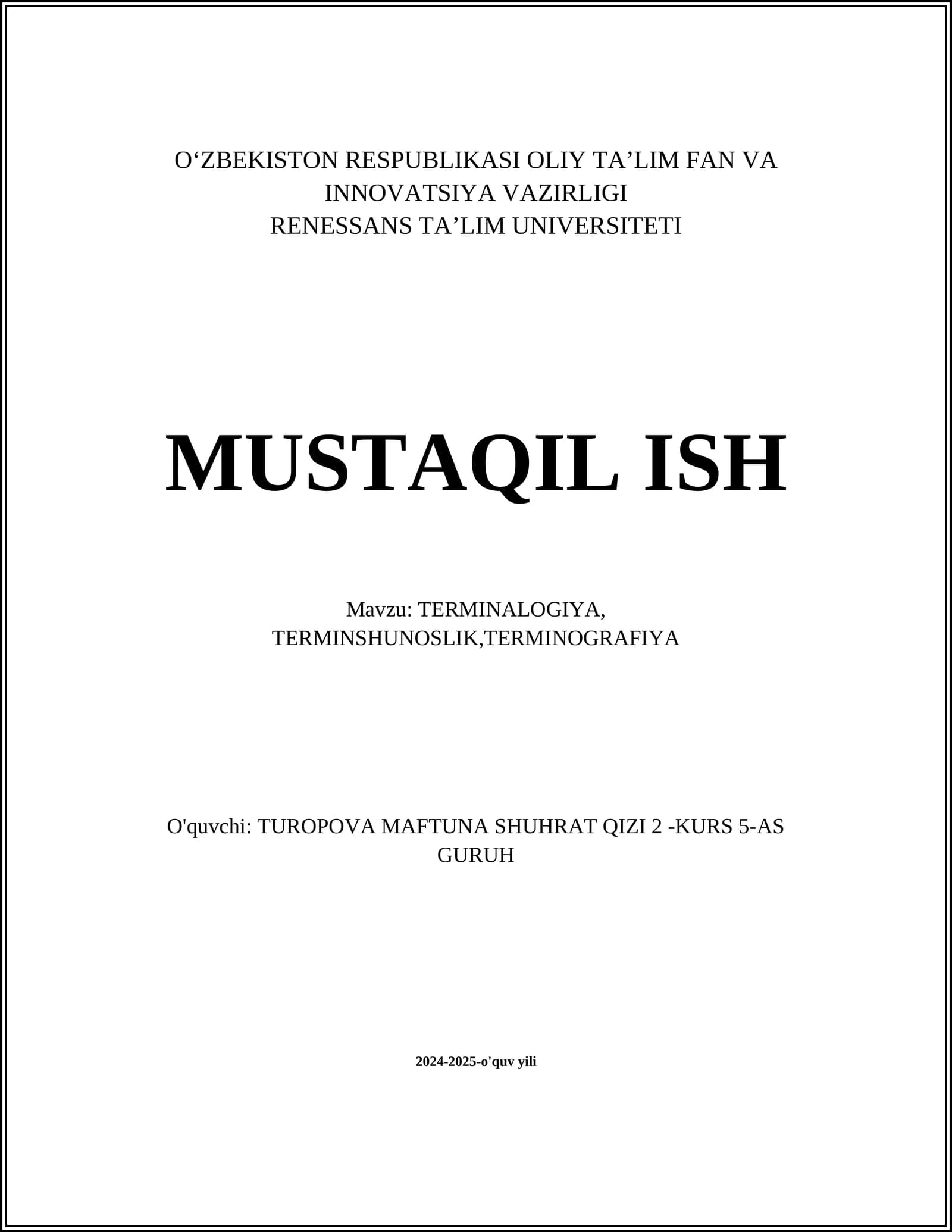 TERMINALOGIYA, TERMINSHUNOSLIK, TERMINOGRAFIYA