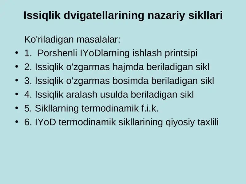 Issiqlik dvigatеllarining nazariy sikllari