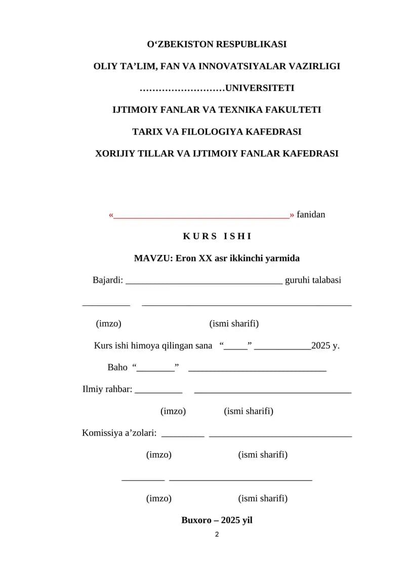 “Eron XX asrning ikkinchi yarmida: